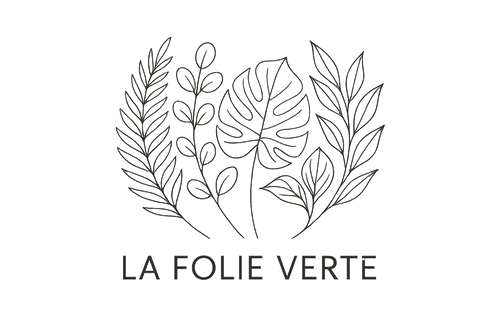 Organic leaves outline write: La Folie Verte underneath